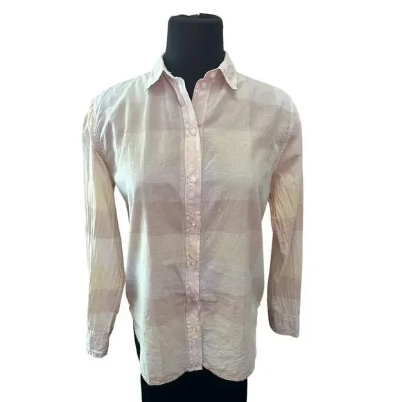 EVERLANE | Relaxed Air Shirt Beige Plaid Button Down 100% Cotton | Size 2 - Picture 2 of 6